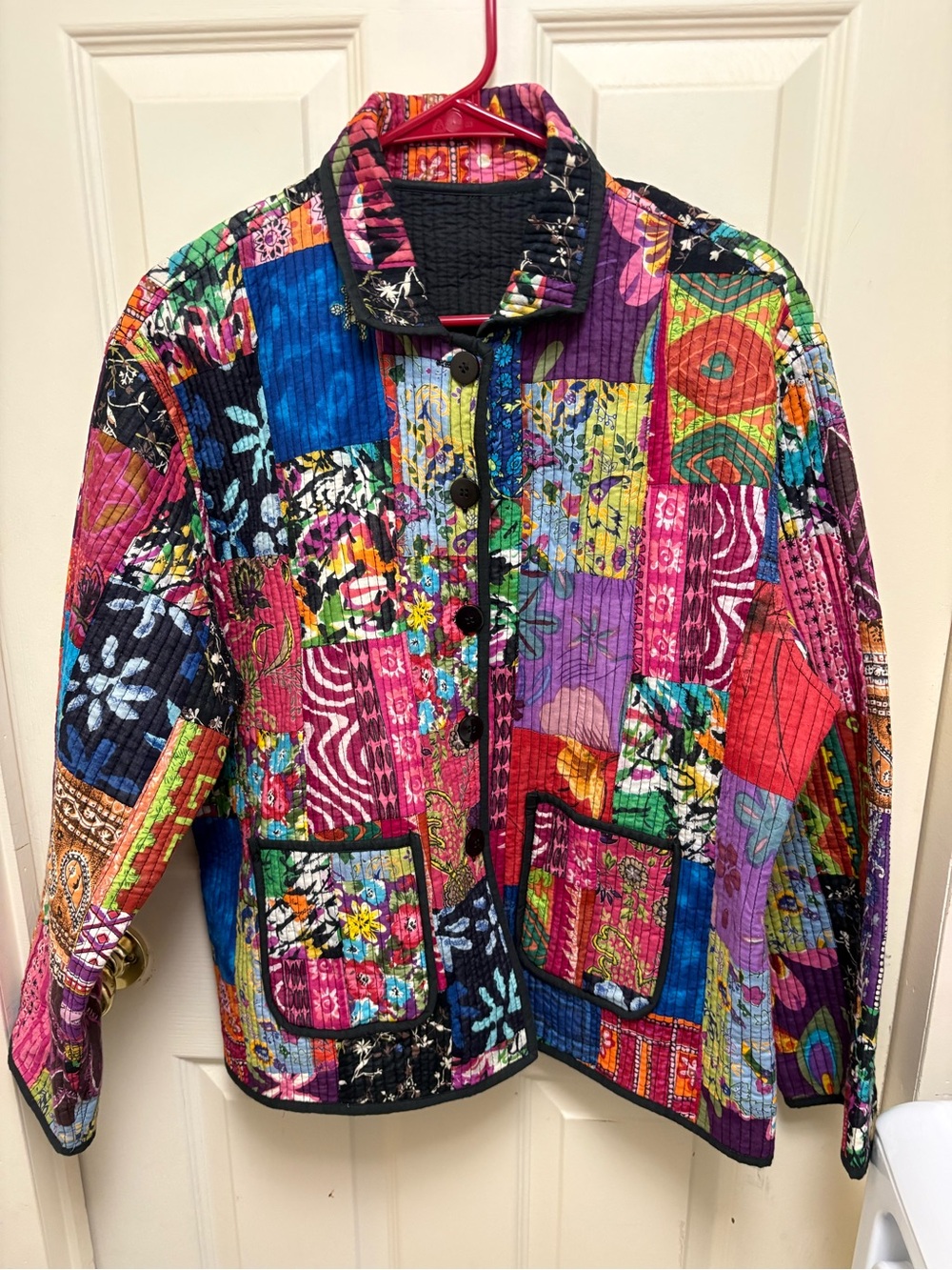 Vintage Reversible Multicolor Cotton Patchwork Quilted Jacket L/XL